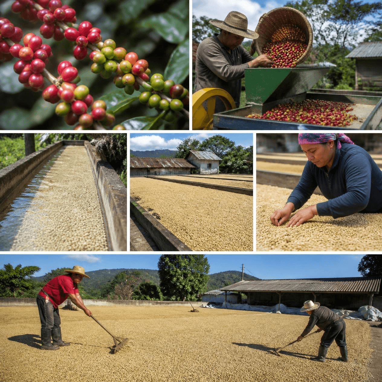 Coffee cherries drying after harvest