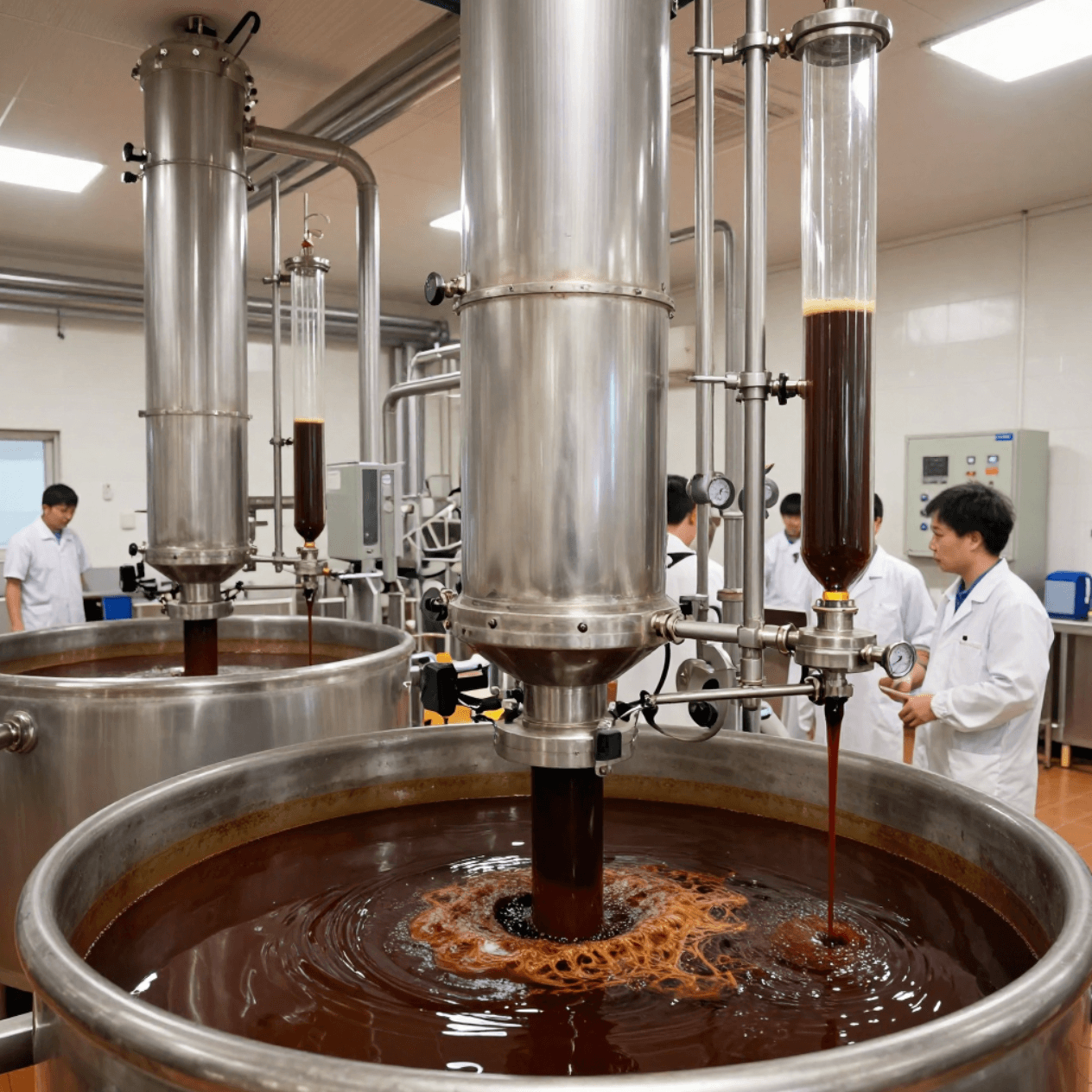 Industrial tanks used to concentrate coffee extract